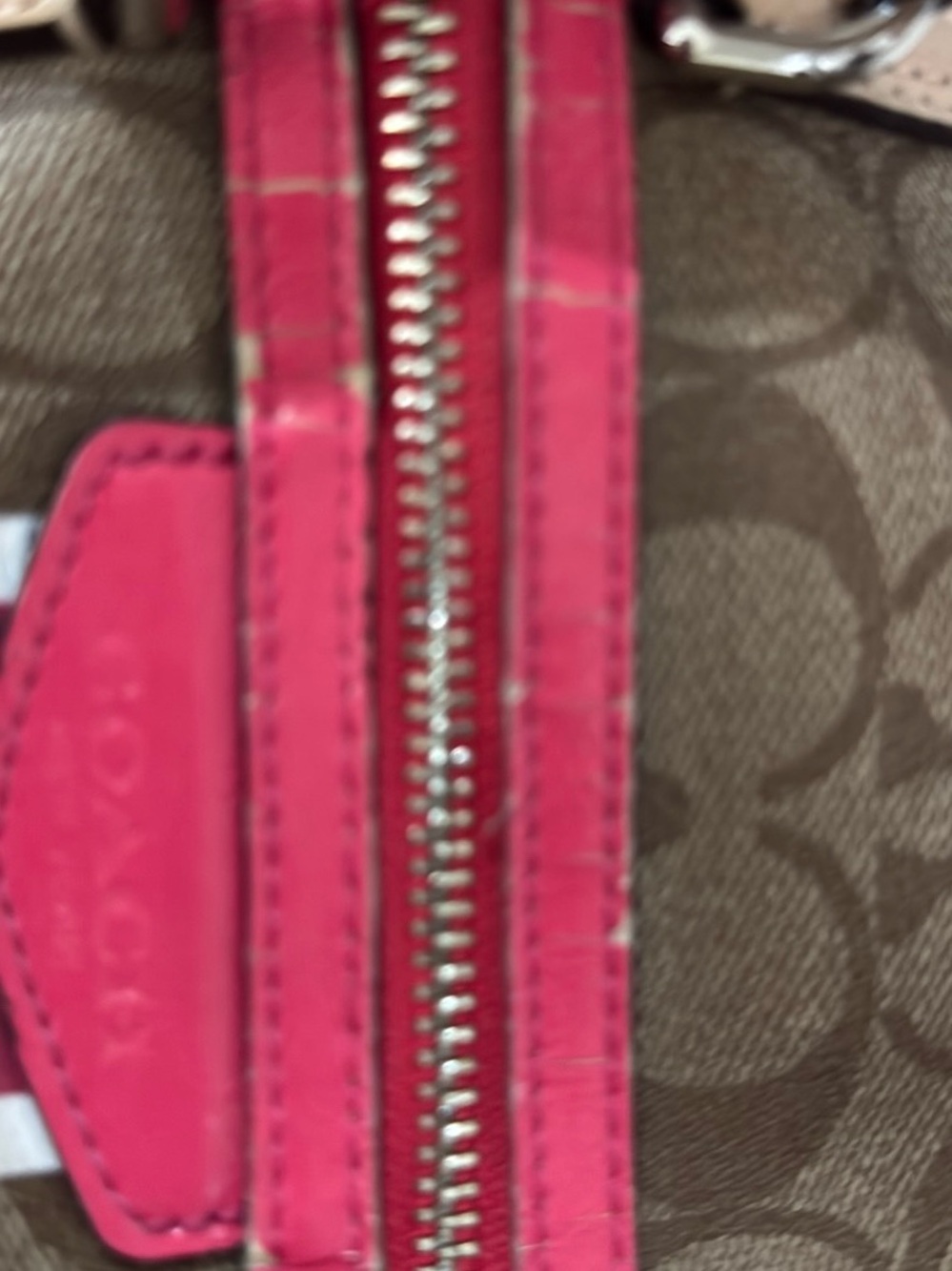 Fair condition Coach Brown Signature Canvas Satchel with Pink Stripe and Tan - Picture 11 of 15